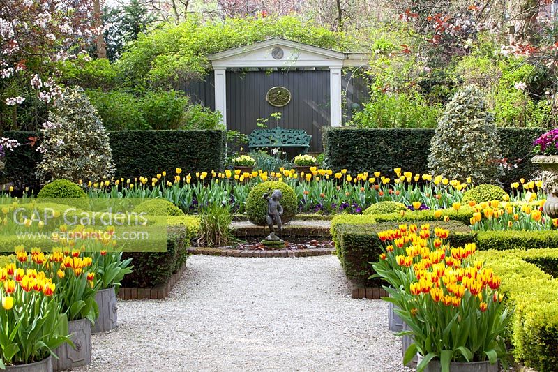 Formal garden with bulb plants 