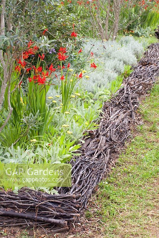 Bed edging made from woody cuttings 