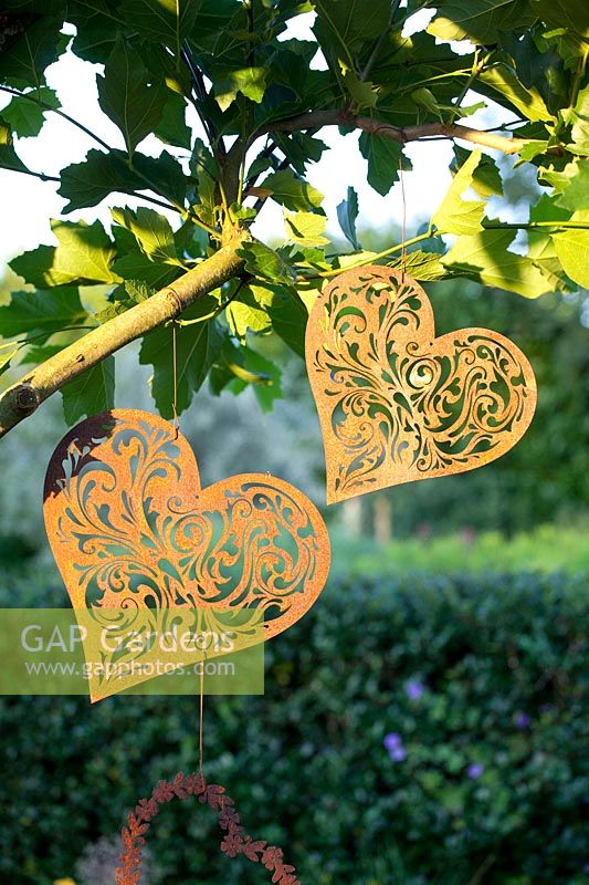 Garden decoration, metal hearts 