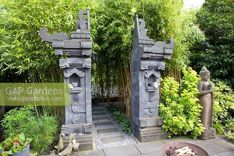Balinese temple gate made of lava stone 