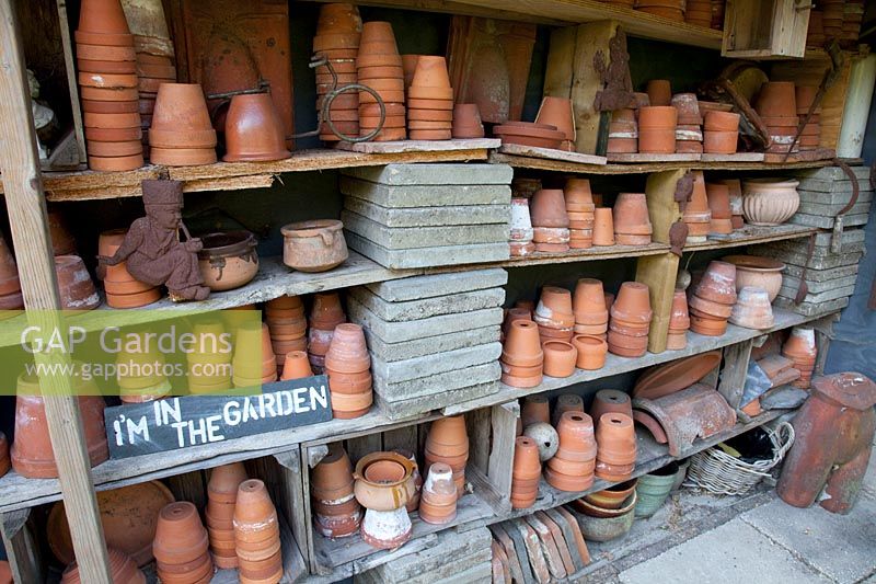 Clay pots on the shelf 