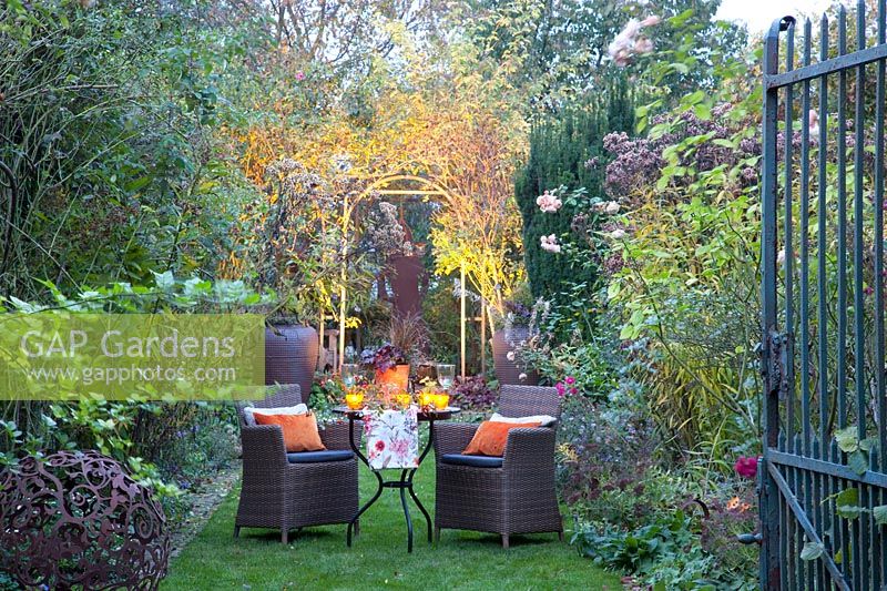 Illuminated garden in autumn 