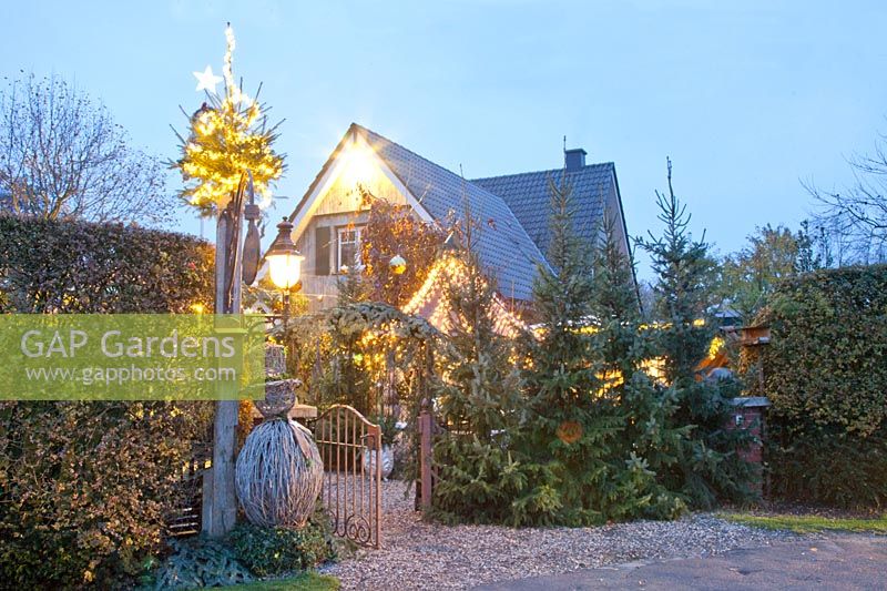 Christmas illuminated entrance to the Picker garden 