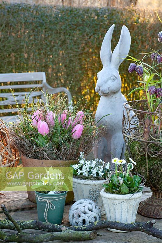Spring flowers with Easter bunny 