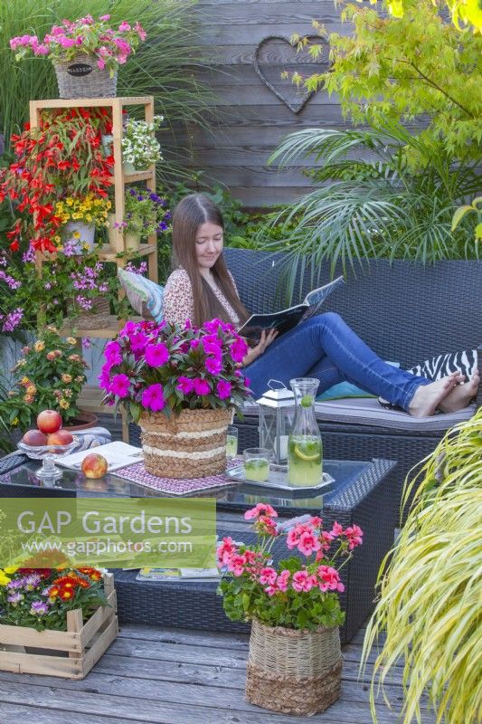 Young women enjoying a summer afternoon on the terrace.