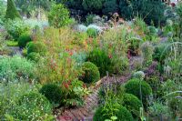 Formal vegetable garden in late summer at Lower House, Powys in Wales