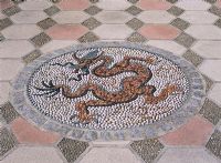 'Dragon circle' with coloured pebbles and cobblestone surround - White Knights, Buckinghamshire 