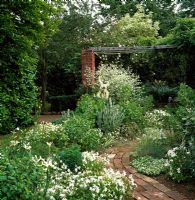 White themed border brick cured path at Orchards, Leicestershire NGS 