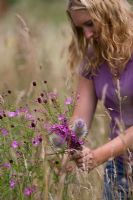 Woman gathering meadow flowers