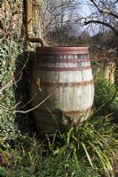 Wooden barrel used as a water butt