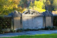 Stone inscribed with garden designers name Beatrix Farrand, Dumbarton Oaks, Washington DC
