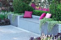 Stone bench with 'Avant Garde Etched Swirl', Hampton Court Flower Show 2009