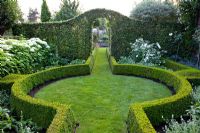 Formal garden with clipped box hedging