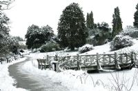 RHS Wisley - Foot bridge, trees covered in snow - December