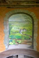 Mural inside dovecote at Westonbury Mill