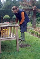 Sowing grass seed on bare patch of lawn - Rake and add topsoil if necessary to create a flat, firm surface at the correct height. This is important because loosened soil can easily sink