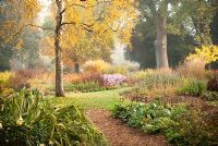 Autumn view of the Dell Garden in October, Bressingham Gardens, Norfolk