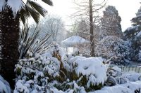 Birmingham Botanical Gardens and Glasshouses - Snow covered garden with pavillion 