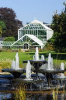 View of the Tropical House and fountains - Cambridge University Botanic Gardens