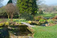 Ponds, stream and spring beds at Holehird Gardens, Windermere, Cumbria