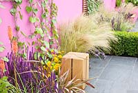 Contemporary garden with pink walls 