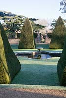 Giant Pyramid topiary and frozen fountain in The Great Court