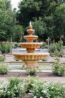The 4 tiered fountain provides the main focal point in the The Rose Garden at Leu Gardens, Orlando Forida