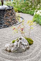 Japanese garden with swept gravel