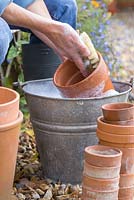 Washing pots to sterilise for following year