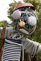 Scarecrow made from recycled coastal objects - Coastal allotment, Mousehole, Cornwall