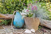 Seaside pot (Lavender 'Hidcote', Erigeron 'Profusion', Festuca, Cineraria and Limonium)
