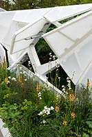 Digital Capabilities garden - RHS Chelsea Flower Show 2013. White panels operated using twitter 
