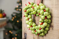 Brussel Sprout Heart wreath with Chillies