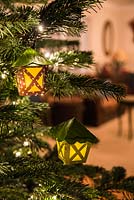 Paper Lantern decorations on Christmas tree. 