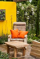 Table and chairs made from recycled pallets - 'Summer in the Garden' - Low Cost, High Impact Garden, RHS Hampton Court Palace Flower Show 2012