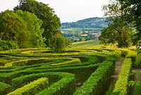 The anniversary maze planted in 2000 to celebrate the 250th birthday of the garden. Painswick Rococo Garden, Gloucestershire 