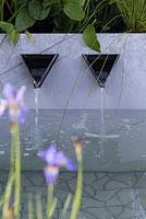 Modern geometric water spouts - 'The Waterscape Garden' designer Hugo Bugg, sponsor RBC - RHS Chelsea Flower Show 2014