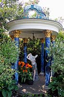 Baroque temple with statue in the garden of Regis Close, Muswell Hill, London Borough of Haringey