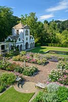 Pin Mill and The Rose Garden on the lower terrace, Bodnant Garden, North Wales. June