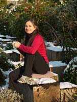 Garden photographer Nicola Tomkins enjoying the winter sunshine in her Thames side garden.