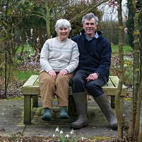 David and Margaret MacLellan in the garden they have created from a farmer's field to house a National Collection of  Snowdrops. 600 different snowdrops are conserved here.