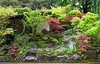Jonathan Buckleyâ€¨Edo no Niwa - Edo Garden. Garden overview of Japanese themed garden. Gold medal winner. Design: Ishihara Kazuyuki Design Laboratory. Sponsor: Cat's Co Ltd. RHS Chelsea Flower Show 2015