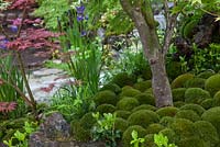Edo No Iwa - Edo Garden by Ishihara Kazuyuki Design Laboratory, mossy stones and stream. RHS Chelsea Flower Show, 2015.
