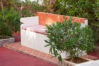 Terracotta tiled bench seat. 