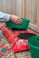 Insert the plant halos into each of the pre-cut holes in the grow bag