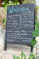 Welcome sign. The Garlic Farm. Isle of Wight. 