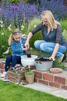 Planting a seaside container step by step: Step 2: Fill container with potting compost.