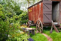 Shepherd's caravan, 'Pastures Bye' garden at 'Hampton Court Flower Show 2009', designed by Southend on Sea Borough Council