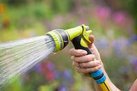 Watering with a spray hose