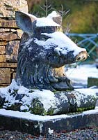 Boars Head statue, Levens Hall and Garden, Cumbria, UK. 